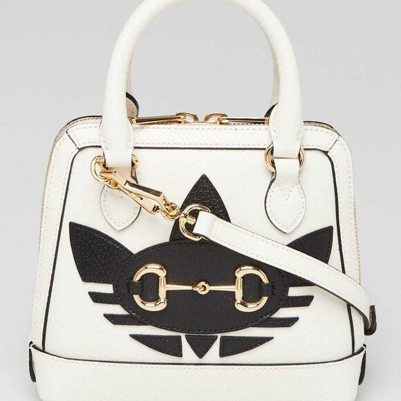 Gucci x Adidas White/Black Smooth Leather 1955 Horsebit Mini Bag - Picture 1 of 11